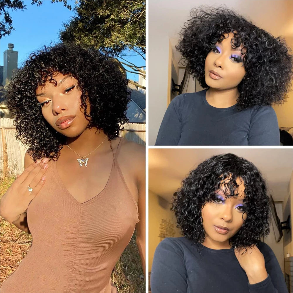 Peruca Curta Cacheada com Franja – Fibra Orgânica