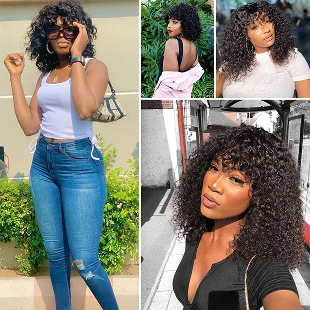 Peruca Curta Cacheada com Franja – Fibra Orgânica