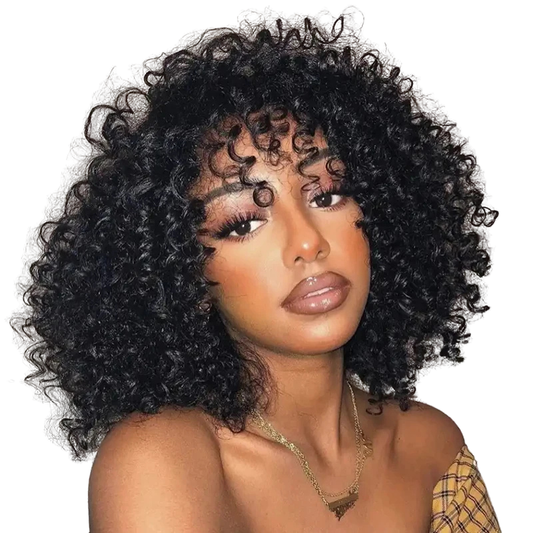 Peruca Curta Cacheada com Franja – Fibra Orgânica